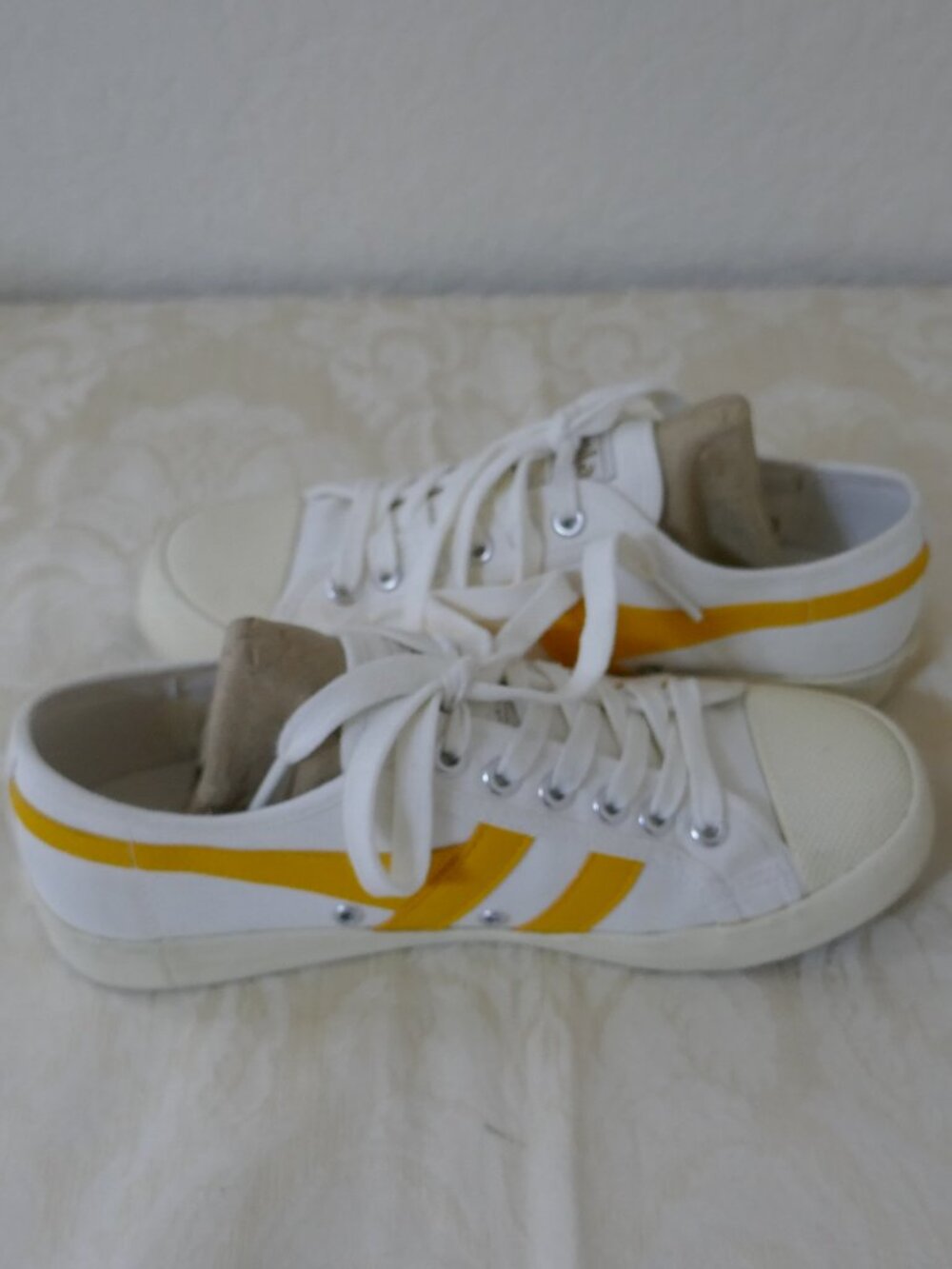 Gola Coaster Tennis Sneakers Shoes White Yellow Wingflash Womens US 6